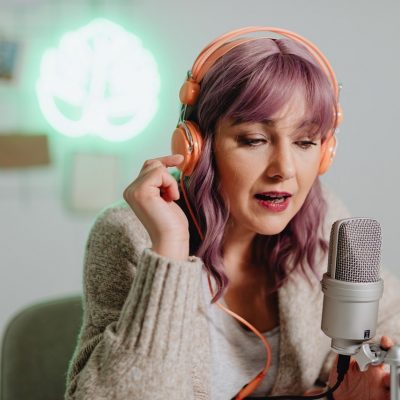 Woman podcasting