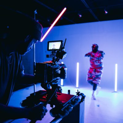 music video set, blue lighting